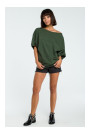 B079 Oversized blouse with a wrap detail - military green