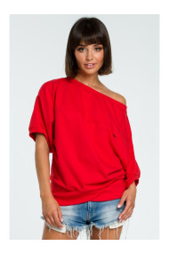 B079 Oversized blouse with a wrap detail - red