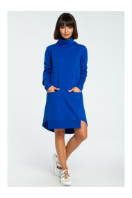 B089 Asymmetric roll neck dress - royal blue