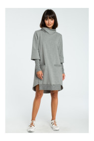 B089 Asymmetric roll neck dress - grey
