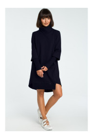 B089 Asymmetric roll neck dress - navy blue
