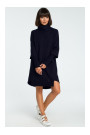 B089 Asymmetric roll neck dress - navy blue