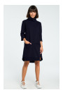 B089 Asymmetric roll neck dress - navy blue