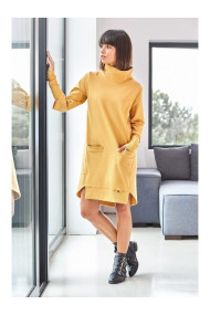 B089 Asymmetric roll neck dress - yellow