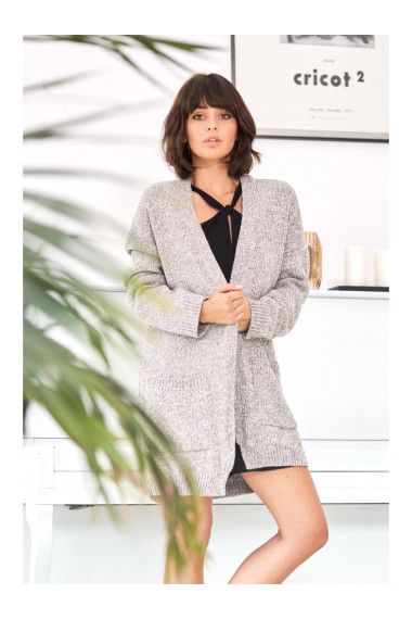 BK001 Long cardigan - brown melange