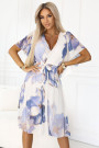  602-1 Romantic dress with envelope neckline and airy sleeves - blue flowers on a white background 