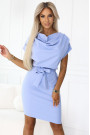  240-6 ROXI dress with asymmetrical skirt and belt - light blue 