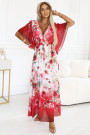  603-1 Airy wrap maxi dress with floral pattern red roses 