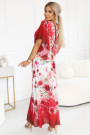  603-1 Airy wrap maxi dress with floral pattern red roses 
