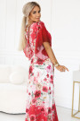  603-1 Airy wrap maxi dress with floral pattern red roses 