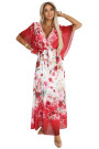  603-1 Airy wrap maxi dress with floral pattern red roses 