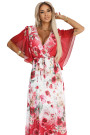  603-1 Airy wrap maxi dress with floral pattern red roses 