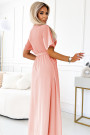  545-4 Long dress with pleated neckline and tie - peach color 