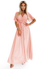  545-4 Long dress with pleated neckline and tie - peach color 