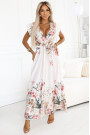  609-1 Satin maxi dress with plunging neckline and floral ombre boho elegance 