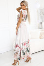  609-1 Satin maxi dress with plunging neckline and floral ombre boho elegance 