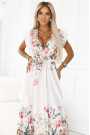  609-1 Satin maxi dress with plunging neckline and floral ombre boho elegance 