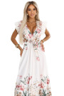  609-1 Satin maxi dress with plunging neckline and floral ombre boho elegance 