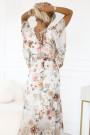  603-2 Airy wrap maxi dress with floral pattern beige roses 
