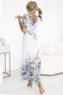  613-1 CELINA Airy maxi dress with envelope neckline, belt and floral ombre - light blue 