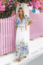  613-1 CELINA Airy maxi dress with envelope neckline, belt and floral ombre - light blue 