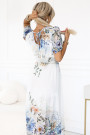  613-1 CELINA Airy maxi dress with envelope neckline, belt and floral ombre - light blue 