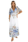  613-1 CELINA Airy maxi dress with envelope neckline, belt and floral ombre - light blue 