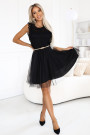  454-5 GRETA lace dress with tulle skirt and gold belt - black 