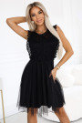  454-5 GRETA lace dress with tulle skirt and gold belt - black 