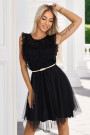  454-5 GRETA lace dress with tulle skirt and gold belt - black 