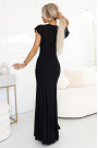  598-1 IRINA dazzling long black dress with glitter, wrap neckline and slit on the leg | Numoco 