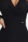  598-1 IRINA dazzling long black dress with glitter, wrap neckline and slit on the leg | Numoco 