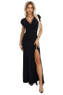  598-1 IRINA dazzling long black dress with glitter, wrap neckline and slit on the leg | Numoco 