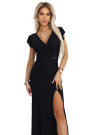  598-1 IRINA dazzling long black dress with glitter, wrap neckline and slit on the leg | Numoco 