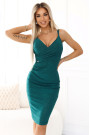  610-2 Dazzling Glitter Pencil Dress with Wrap Neck and Straps Green 