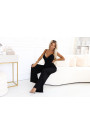  593-3 Elegant Jumpsuit with Wrap Neckline, Wide Legs and Belt Black 
