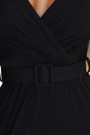  593-3 Elegant Jumpsuit with Wrap Neckline, Wide Legs and Belt Black 