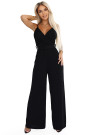  593-3 Elegant Jumpsuit with Wrap Neckline, Wide Legs and Belt Black 