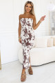  611-1 SAVANNAH strapless fitted dress in brown and white boho pattern 