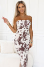  611-1 SAVANNAH strapless fitted dress in brown and white boho pattern 