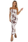  611-1 SAVANNAH strapless fitted dress in brown and white boho pattern 