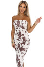 611-1 SAVANNAH strapless fitted dress in brown and white boho pattern 