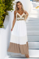  612-1 Long beige and white strapless dress with crochet top - boho 