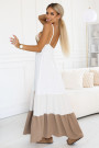  612-1 Long beige and white strapless dress with crochet top - boho 