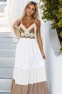  612-1 Long beige and white strapless dress with crochet top - boho 