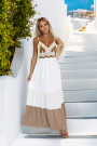  612-1 Long beige and white strapless dress with crochet top - boho 