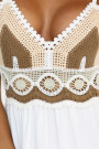  612-1 Long beige and white strapless dress with crochet top - boho 
