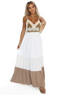  612-1 Long beige and white strapless dress with crochet top - boho 