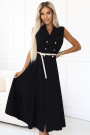  596-3 Elegant midi shirt dress with gold buttons and belt - black 