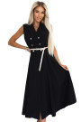  596-3 Elegant midi shirt dress with gold buttons and belt - black 